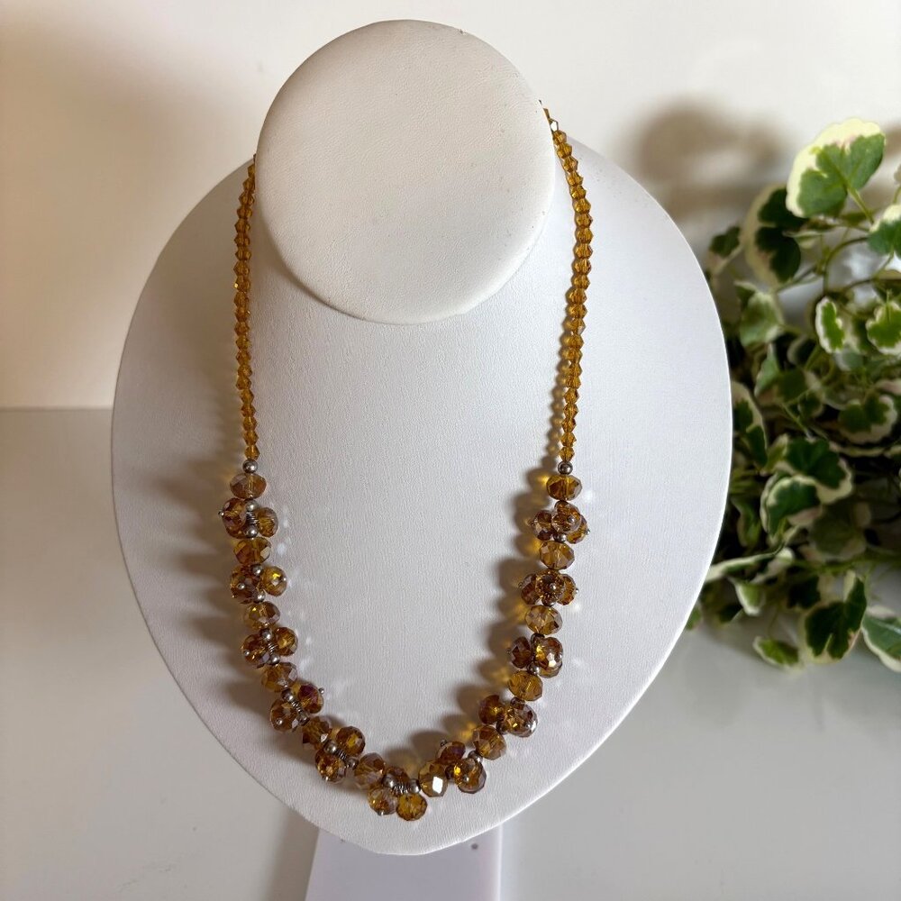 Golden Iridescent Glass Beaded Necklace Cluster Beads Magnetic Clasp